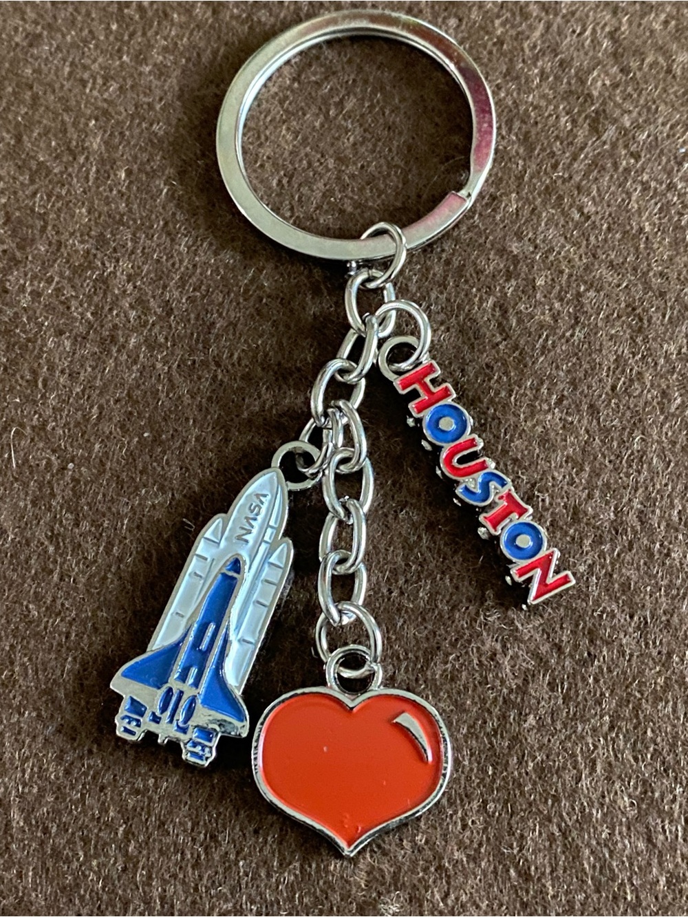 Houston Space Shuttle & Heart Keychain - Red & Blue